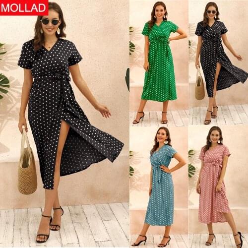 Womens Clothing Amazon Hot Summer Bohemian Polka-Dot Mid-Length European and American Style Dress