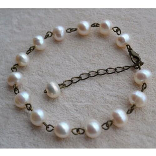 Wedding Pearl Jewelry White Color Real Freshwater Pearl Bracelet Vintage Pearl Bangle Handmade Fashion Charming Women Girl Gift
