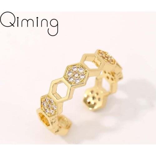 Metal Honeycomb Symbol Women Rings Fashion Jewelry Hexagon Beehive Versatile Adjustable Finger Ring Bague Gift