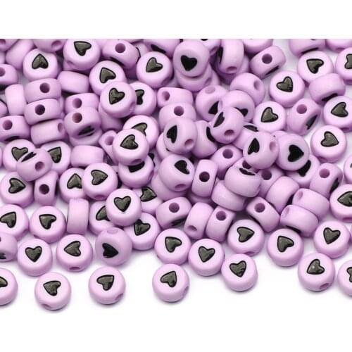 100-500pcs 4x7mm Light Purple Round Loose Spacer Beads Heart Pattern Acrylic Beads For DIY Bracelet Jewelry Design Accessories