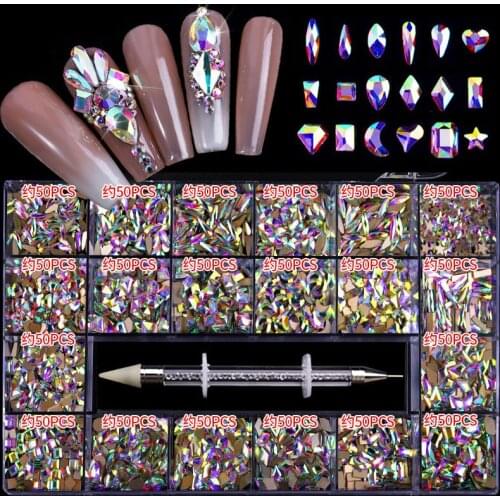 21 Box Set Nail Art Rhinestone Large Set Multi Shape Crystal Sapphire Glass Nail Decoration shaped DIY nail drill jewelry