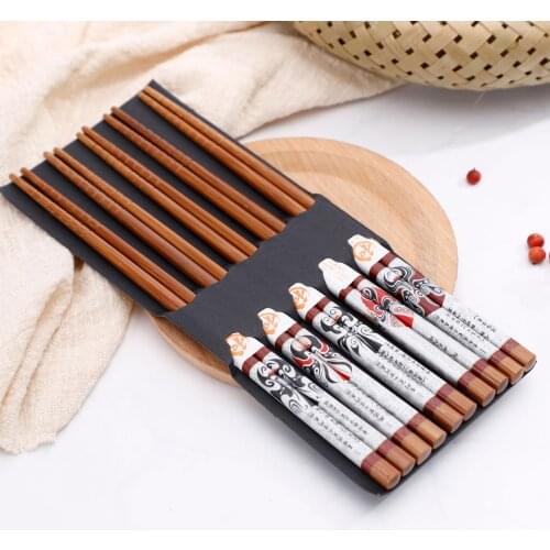 5 Pairs Japanese Style Facebook Art Bamboo Chopsticks Gift Box Bamboo Wooden Chopsticks Chopsticks Family Set korean chopsticks