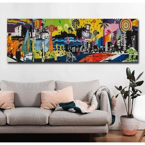 Abstract City Landscape Wall Art Canvas Prints Modern Pop Wall Graffiti Art Paintings Decorative Pictures for Living Room Decor