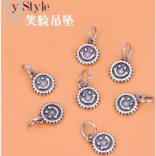 Accessories DIY accessories S925 Sterling Silver retro smiling face Charm Pendant Bracelet Necklace Pendant