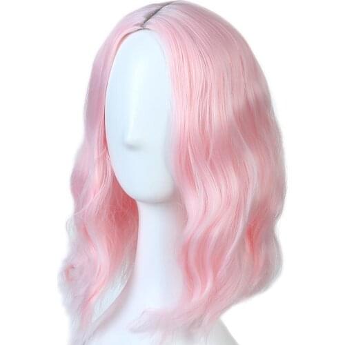 Allaosify 14" Water Curly Black Blonde Pink Cosplay Wigs Synthetic Party Hair Heat Resistant Fiber Short Wigs for Black Women