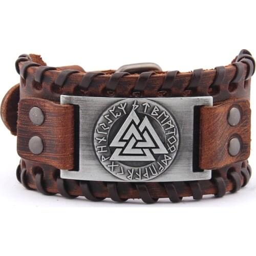 Viking Compass Genuine Leather Bracelet for Man Bangle Nordic Runes Odin Symbol Wrap Jewelry Accessories