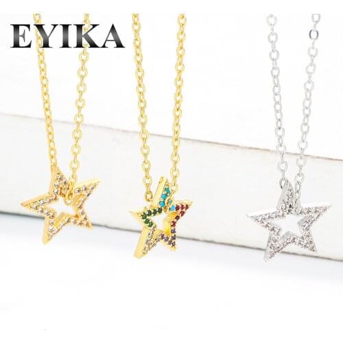 EYIKA Fashion Mix And White Color Zircon Crystal Hollow Star Pendant Necklace for Women With Gold O-Chain Collar Jewelry Gifts