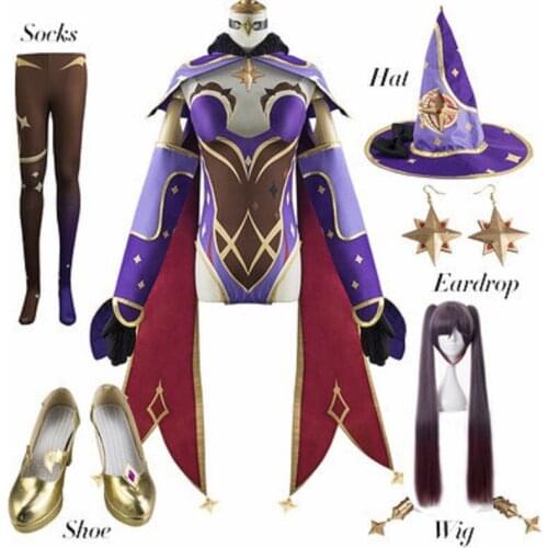 Hot Anime Game Genshin Impact Cosplay Mona Costume Girls Women Halloween Carnival Party Sexy Dress Uniform Cosplay Wig Outfit