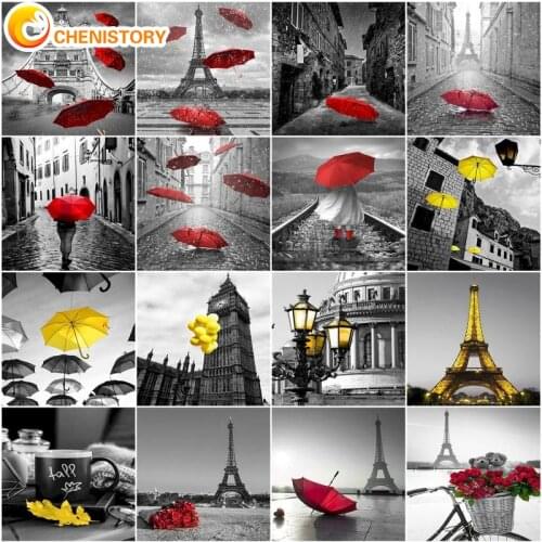 CHENISTORY Landscape Paint By Numbers Umbrella On Canvas Adults Oil Picture With Frame Painting By Number Drawing Home Decor Art