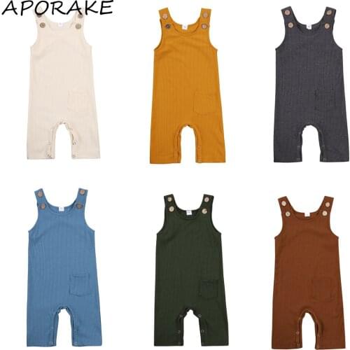 2021 0-24M Newborn Baby Boy Girl Jumpsuit Summer New Button Solid Color Sleeveless One Piece Romper Casual Outfit