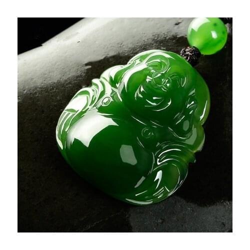 Natural jasper green jade pendant hand carved Buddha pendants necklace Attached lanyard lover fine jade jewelry