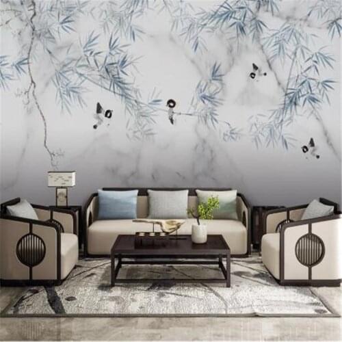 Milofi custom 3D wallpaper mural new Chinese style modern marbled bamboo flower and bird background wall mural