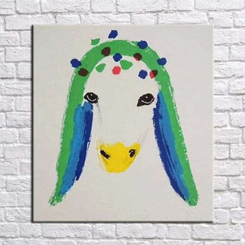 Cute Handpainted Green BedRoom Cartoon Goat Handmade Oil Painting Living Decoration Picture Wall Art Handmade Oil Painting