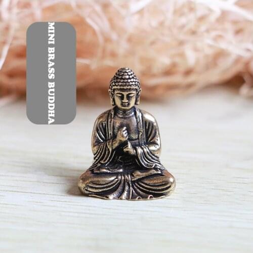 Mini Portable Vintage Brass Buddha Statue Pocket Sitting Buddha Figure Sculpture Home Office Desk Decorative Ornament Toy Gift