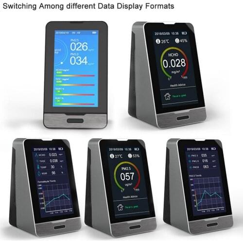 Air Quality Monitor WiFi Rechargeable Real-time Detector Analyzer CO2 Temperature Humidity Meter With 4.3 Inch LED Display