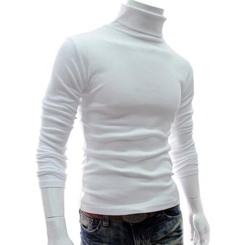 Men Pullovers Fashion Solid Color Long Sleeve Turtleneck Sweater Slim- Fit Knitted Pullover 2021