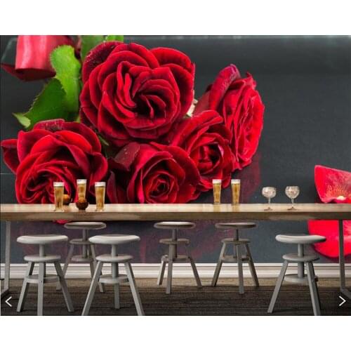 Papel de parede Roses Closeup Red Flowers photo 3d wallpaper mural for living room sofa TV wall bedroom restaurant cafe bar