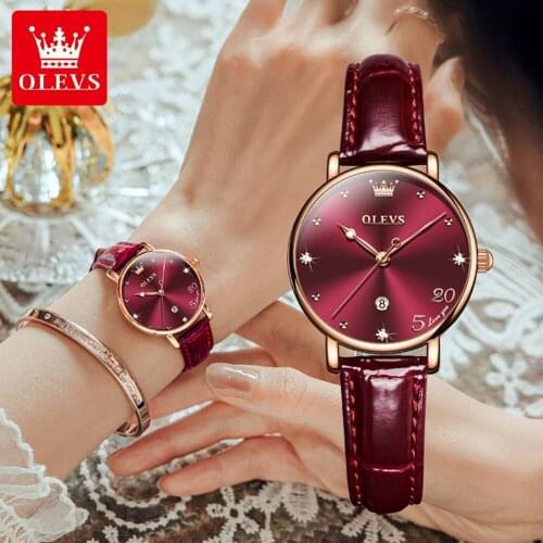 OLEVS 2021 Fashion Women Watches Leather Strap Quartz Wrist Watch Ladies Dress Watch Classic Women Clock Casual Relogio Feminino