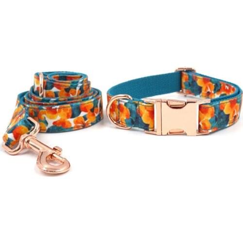 New Dog Collar Leash Set Hawaiian Style Printing Rose Gold Pet Collar Traction Rope Set Lettering Dog Id Tag Pet Accessories