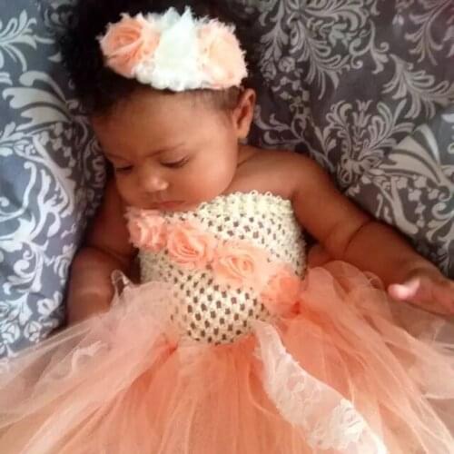 Cute baby dress with headband infant girls crochet 1layer tulle dress newborn birthday party costume tutus photography dress