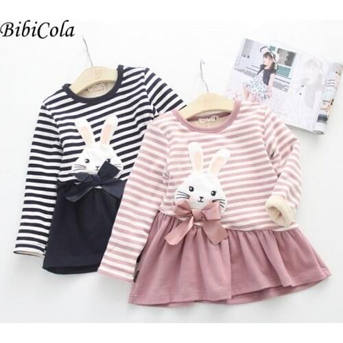 Baby Girl Dress Spring Fall Baby Girl Princess Clothes Girls Cute Long Sleeve Striped Bunny Dress Cartoon Plus Velvet Dress