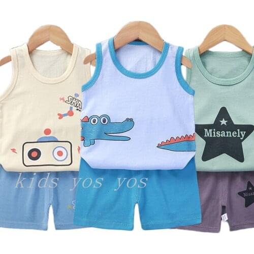 Casual Kids Clothes 2 Piece Set Clothing Boys Vest+Shorts 2pcs Cartoon Top Pant Tracksuit Childrens Suit Baby Sport Outfits