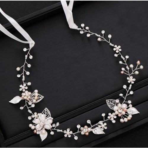 Silver color Bridal Headband tiara Freshwater Pearl Flower Wedding Headpiece Dress Hair Accessories Wedding Hair Jewelry