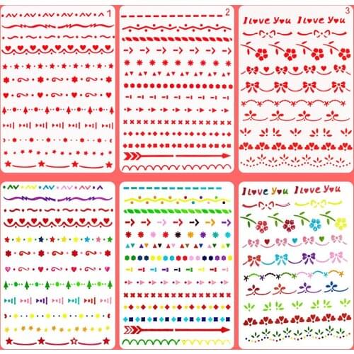 A Lot=15Desgins Flag Scrapbook Stencils Spray Plastic Mold Shield DIY Cake Hollow Embellishment Print Lace Ruler Valentine