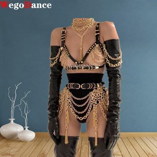 Pu Leather Hollow Crop Top Women Gold Chain Tassel Tank Pant Set Summer Beach Sexy Party Clubwear