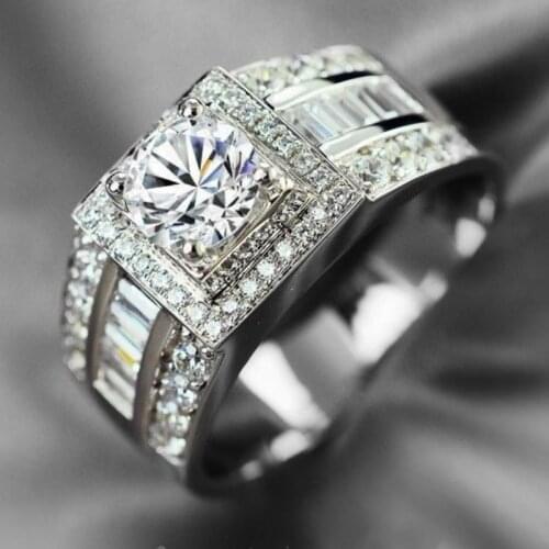 Gorgeous Men Jewelry White Zircon Rings for Wedding Engagement Party Set Gifts Size 7 8 9 10 11 12 13