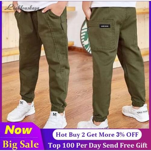 Spring Kids Boys Sport Pants Casual Cotton Teenage Letter Pattern Casual Cargo Pants Children Trousers Pants Clothes 110-160cm