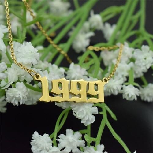 Stainless Steel Jewelry Gold Birth Year Necklace Pendant Number Charms Gold Collier Femme BFF Birthday Gift