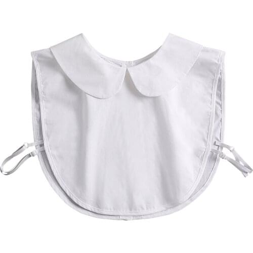 Women Casual White Rounded Lapel Half Shirt Detachable Dickey Blouse Two Sides Wearable Button False Collar for Sweater