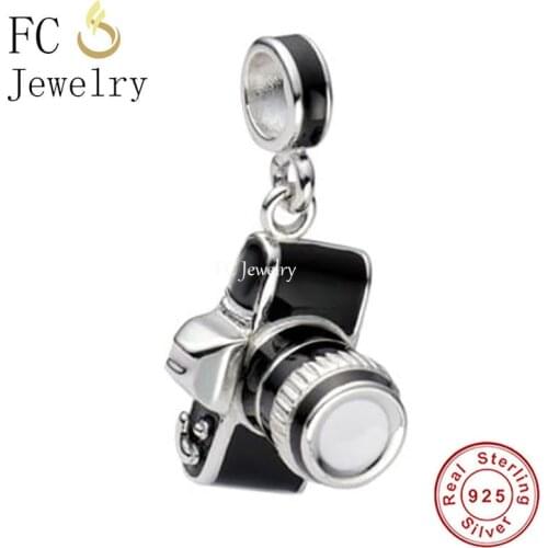 FC Jewelry Fit Original Charm Bracelet Real 925 Sterling Silver Black Enamel DSLR Camera Bead For Making Women Berloque 2021