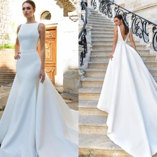 2020 Custom Made Elegant Vestido De Noiva Satin Mermaid Wedding Gowns Detachable Overskirt Bridal Dresses Brautkleider Vintage