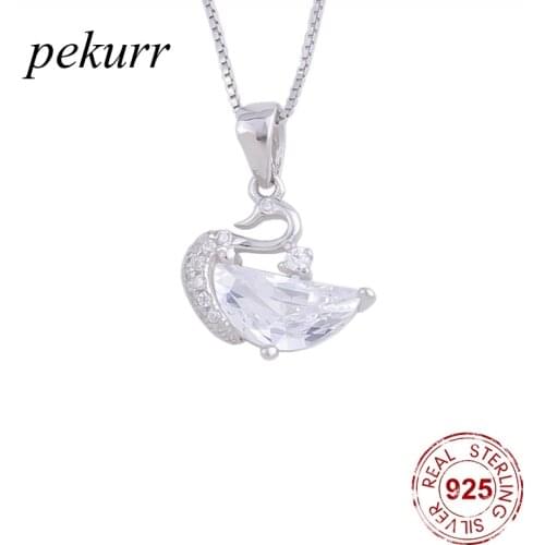 Pekurr 925 Sterling Silver Elegant Zircon Swan Female Pendants Long Chain Necklaces For Women Animal Collar Fashion Jewelry