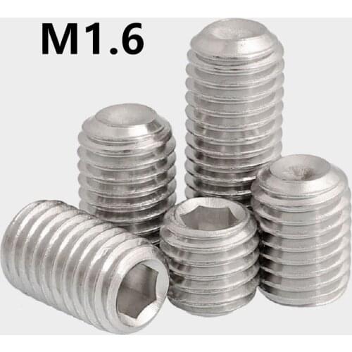 100pcs/lot M1.6x2/2.5/3/4/5/6/8mm DIN916 GB80 304 Stainless steel hex socket set screw with cup point