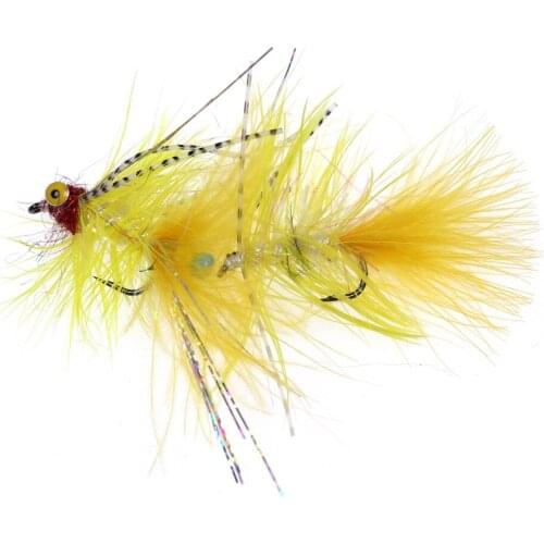 2PCS #4 Twin Hook Yellow & White Marabou Streamer Fly Bait Fish for Pike Trout Fly Fishing Minnow Fishing Spoon Fake Lure