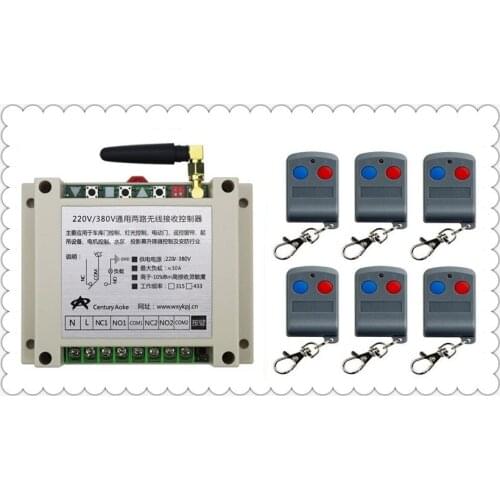 2017 New AC220V 250V 380V 30A RF Remote Control Switch System 6 Transmitter + 1 X Receiver 2ch relay smart home z-wave