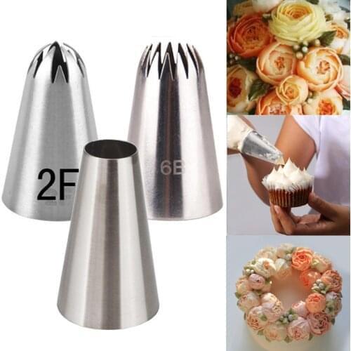 3Pcs Icing Piping Pastry Tips Nozzle Coupler #2A 6B 1A Cream Cake Decorating Stainless Steel Nozzles DIY Cupcake Baking Tools