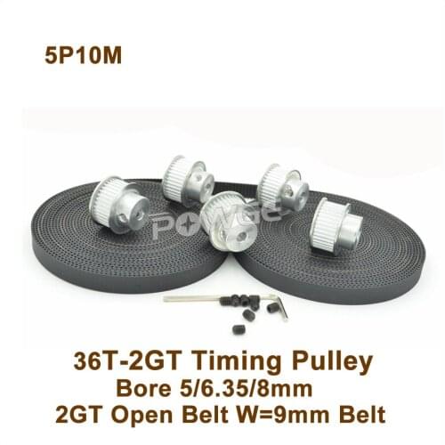 5pcs 36 Teeth 2GT Timing Pulley Bore 5/6.35/8mm + 10M GT2 Synchronous Belt W=9mm 36T 36Teeth GT2 Timing Belt Pulley 3D Printer