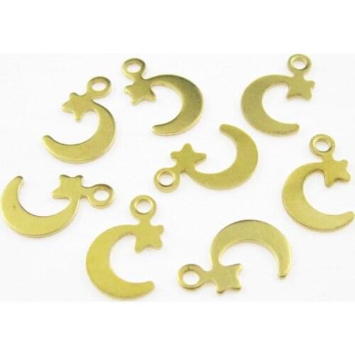 Brass earring charm Mini star moon Brass finding 11x7x0.7mm Brass bracelet necklace components -50pcs R1456