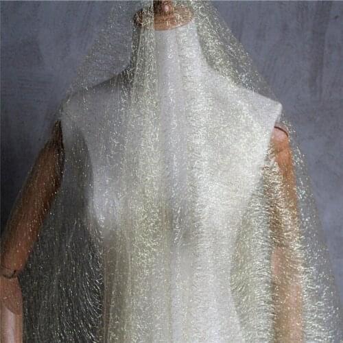 Lace7 1Yard Fashion Irregular Hollow out Mesh Fabric Perspective Golden Gauze Wedding Dress Veil Lace Fabric The Curtain Cloth