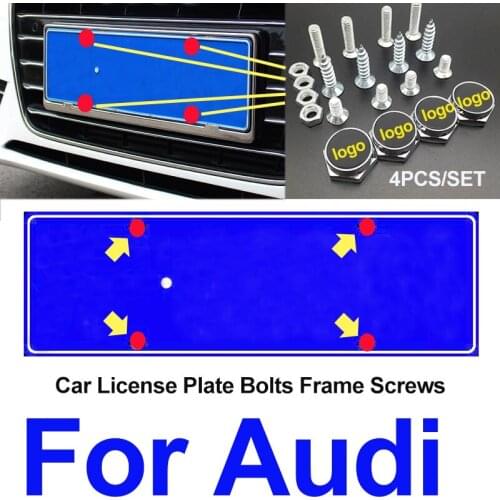 Car Emblm Badge Bolts Car License Plate Frames Tag Cap Screw Caps For A3 A4 B6 B8 B7 B5 A6 C5 C6 Q5 A5 Q7 TT A1 S3 S4 S5 S6 S8
