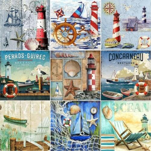 AZQSD DIY Diamond Painting Lighthouse Home Decor Diamond Mosaic Cartoon Landscape Cross Stitch Full Square Drill Handmade Gift