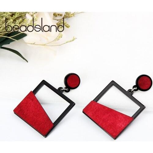 Beadsland Drop Earrings Fashion Ethnic Square Acetic Acrylic and wood Women Girls Dancing Party Christmas Gift 39104