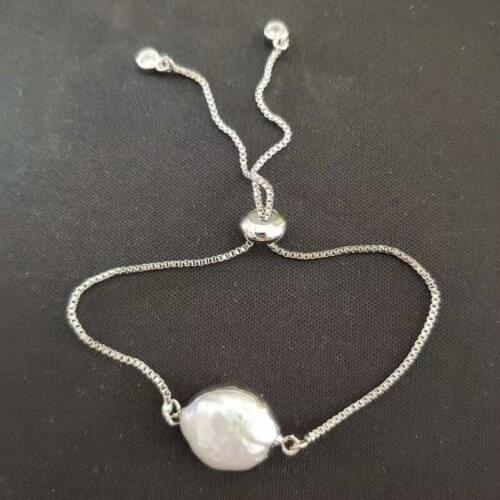 Rough natural coin freshwater pearl bead gold link chain rubber adjustable clasp chic bracelet for women wedding jewelry