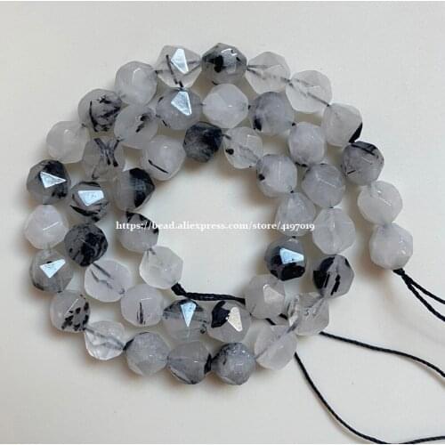 15" Natural Stone Big Cuts Faceted Rutilated Quartz Round Loose Beads 6 8 10 mm Pick Size
