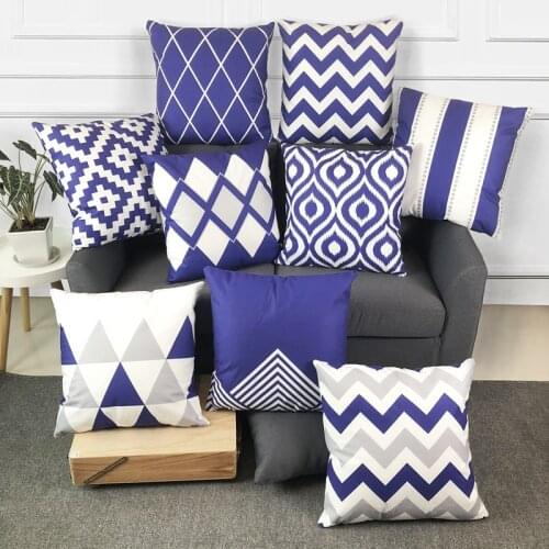 45*45cm blue Geometric Cushion Cover Velvet Pillow Case For Sofa Office Car Home Pillowcase 2019 Newest