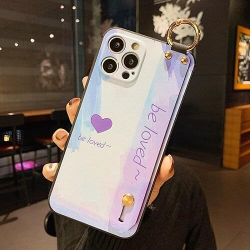 Sumkeymi Wrist Strap Phone Case For iphone 12 11 7 8 Plus mini Pro Max X XS XR Watercolor Pattern Back Cover Protective Camera